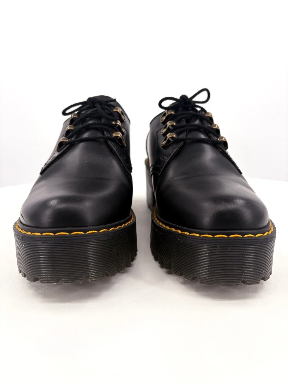 Dr. Martens Leona Lo Black Leather Platform Heeled Oxford Shoes 9